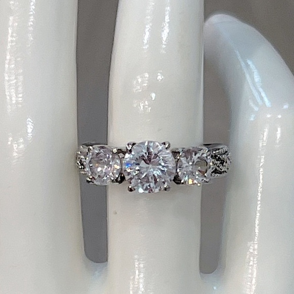 Simulated Diamond Silver Trilogy Ring - image 5